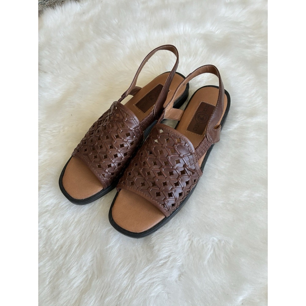 Duck Head Brown Open Weave Leather Slingback Sandals Flats Size 6 N‎